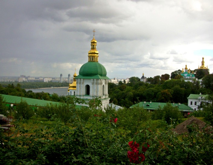 Pechersk Lavra Monastery atop ridge overlooking the Dnieper River